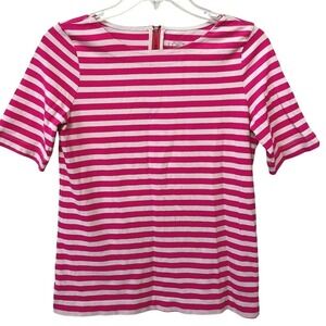 LOFT Short Sleeve Crewneck Striped Knit Shirt Womens XS Pink Ivory Summer Beach